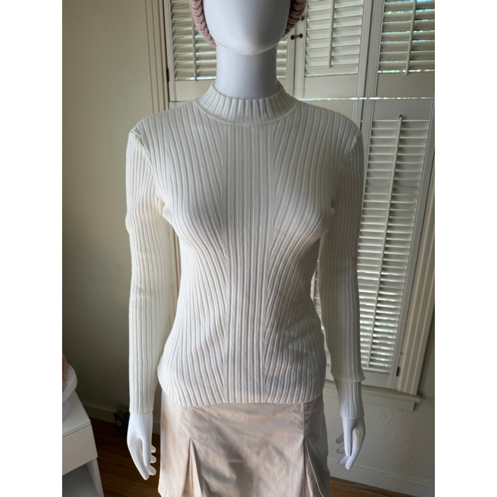 H&M White Ribbed Mock Neck Long Sleeve sweater S - Picture 2 of 5